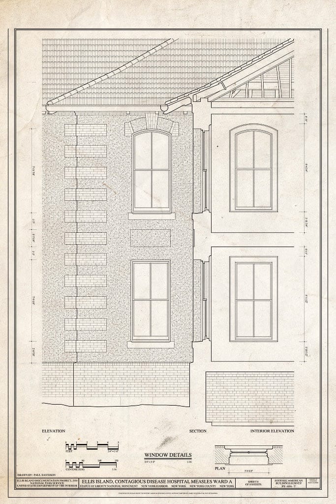 Blueprint Window Details - Ellis Island, Contagious Disease Hospital Measles Ward A, New York Harbor, New York County, NY