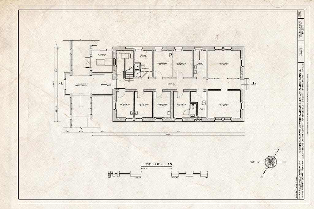 Blueprint HABS NY-6086-U (Sheet 2 of 6) - Ellis Island, Psychopathic Ward, New York Harbor, New York County, NY
