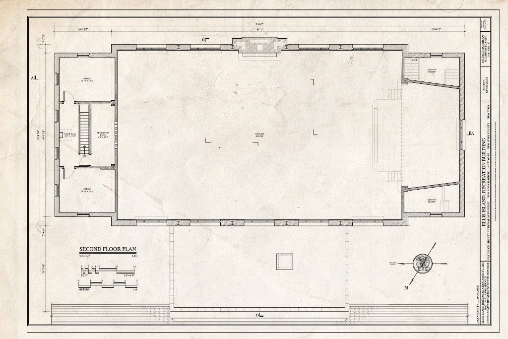 Blueprint Second Floor Plan - Ellis Island, Recreation Building, New York Harbor, New York County, NY