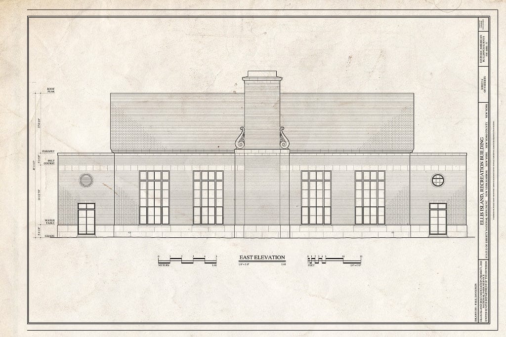 Blueprint East Elevation - Ellis Island, Recreation Building, New York Harbor, New York County, NY