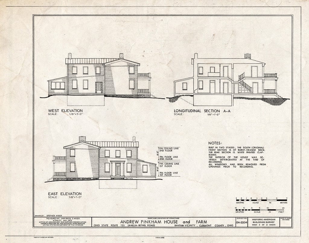 Blueprint HABS Ohio,13-BANT.V,1- (Sheet 5 of 5) - Pinkham House & Farm, Ohio State Route 125, Amelia-Bantam Road, Bantam, Clermont County, OH