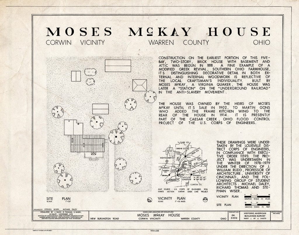 Blueprint HABS Ohio,83-COR.V,1- (Sheet 1 of 4) - Moses McKay House, New Burlington Road, Corwin, Warren County, OH