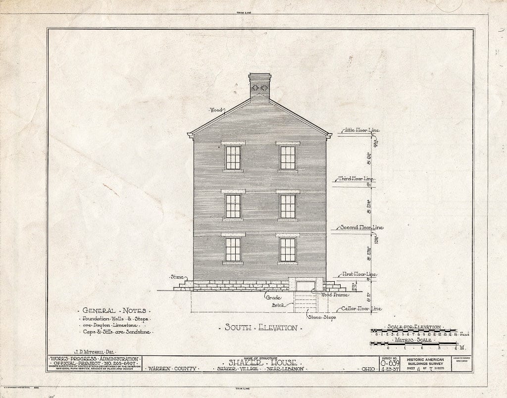 Blueprint HABS Ohio,83-Union,1- (Sheet 4 of 7) - Shaker South Family, Dwelling House, State Routes 63 & 741 Intersection, Otterbein, Warren County, OH