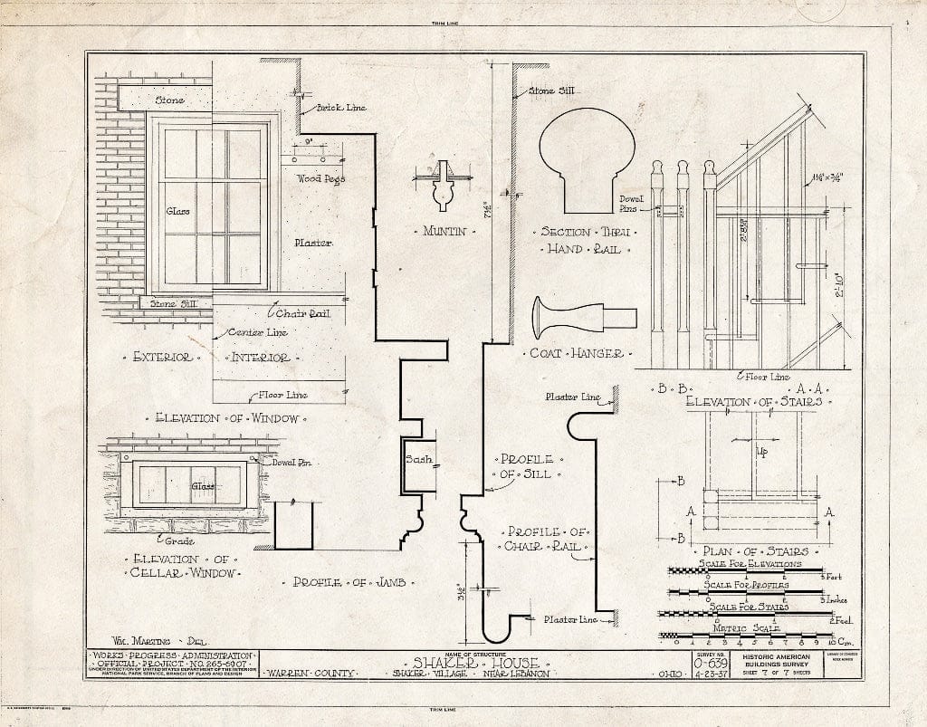 Blueprint HABS Ohio,83-Union,1- (Sheet 7 of 7) - Shaker South Family, Dwelling House, State Routes 63 & 741 Intersection, Otterbein, Warren County, OH