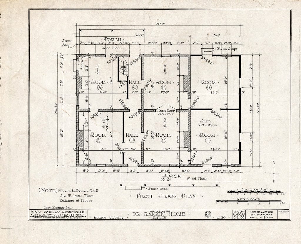 Blueprint HABS Ohio,8-RIP,1- (Sheet 1 of 9) - Dr. John Rankin House, Liberty Hill, Ripley, Brown County, OH