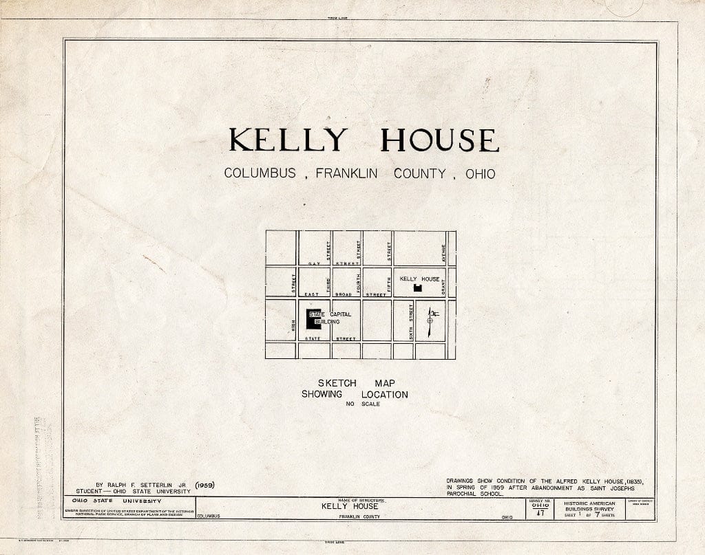 Blueprint HABS Ohio,25-COLB,2- (Sheet 1 of 7) - Alfred Kelley House, 282 East Broad Street, Columbus, Franklin County, OH