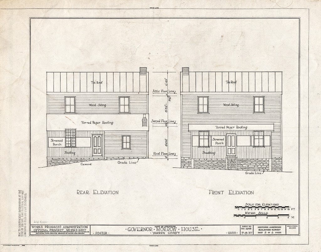 Blueprint HABS Ohio,83-FOS,1- (Sheet 3 of 6) - Governor Morrow House, Foster, Warren County, OH