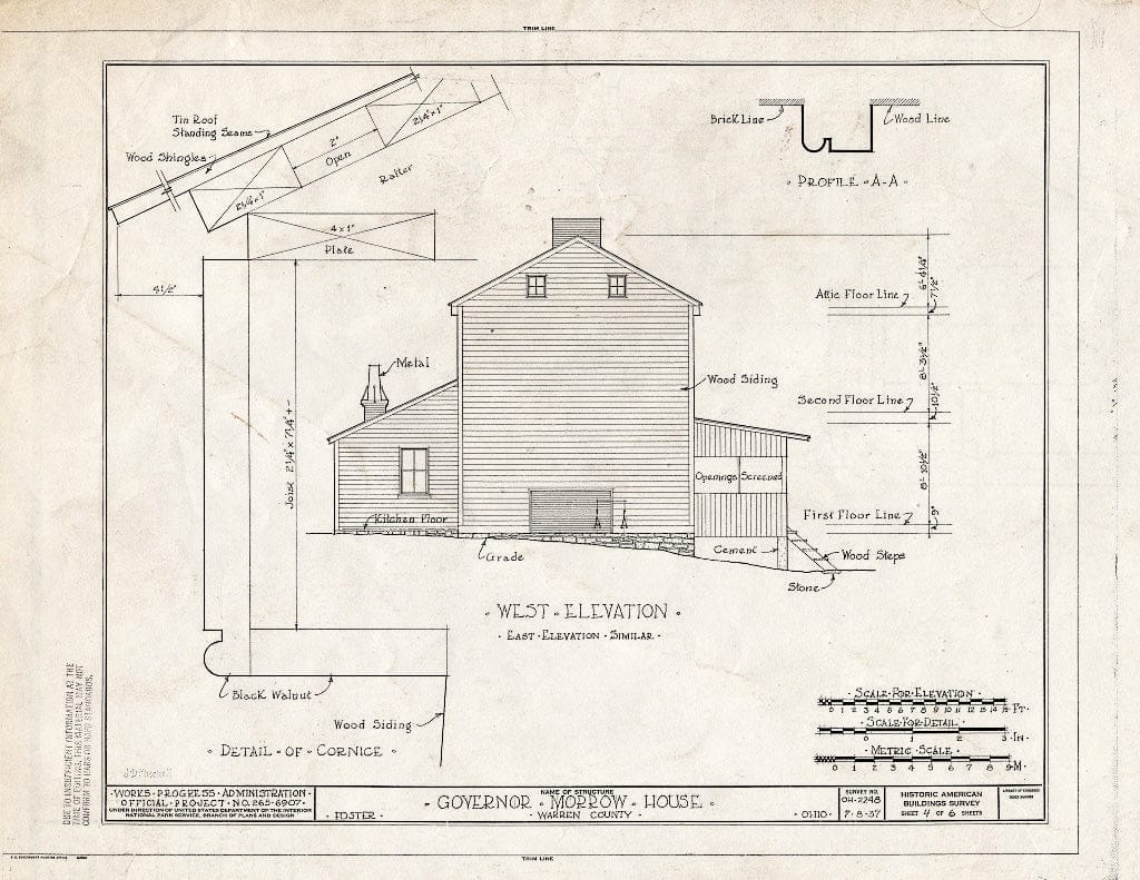 Blueprint HABS Ohio,83-FOS,1- (Sheet 4 of 6) - Governor Morrow House, Foster, Warren County, OH