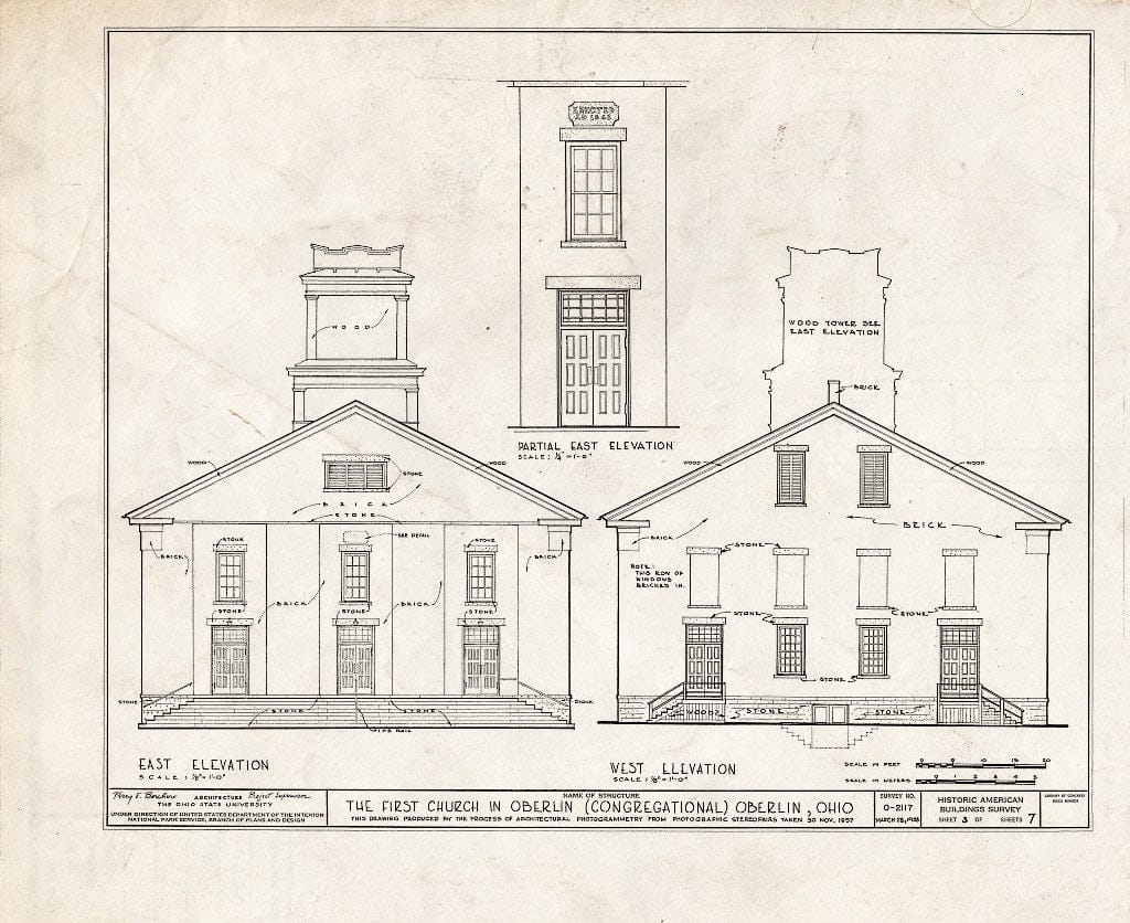 Blueprint HABS Ohio,47-OBER,1- (Sheet 3 of 7) - First Church in Oberlin (Congregational), North Main & West Lorain Streets, Oberlin, Lorain County, OH