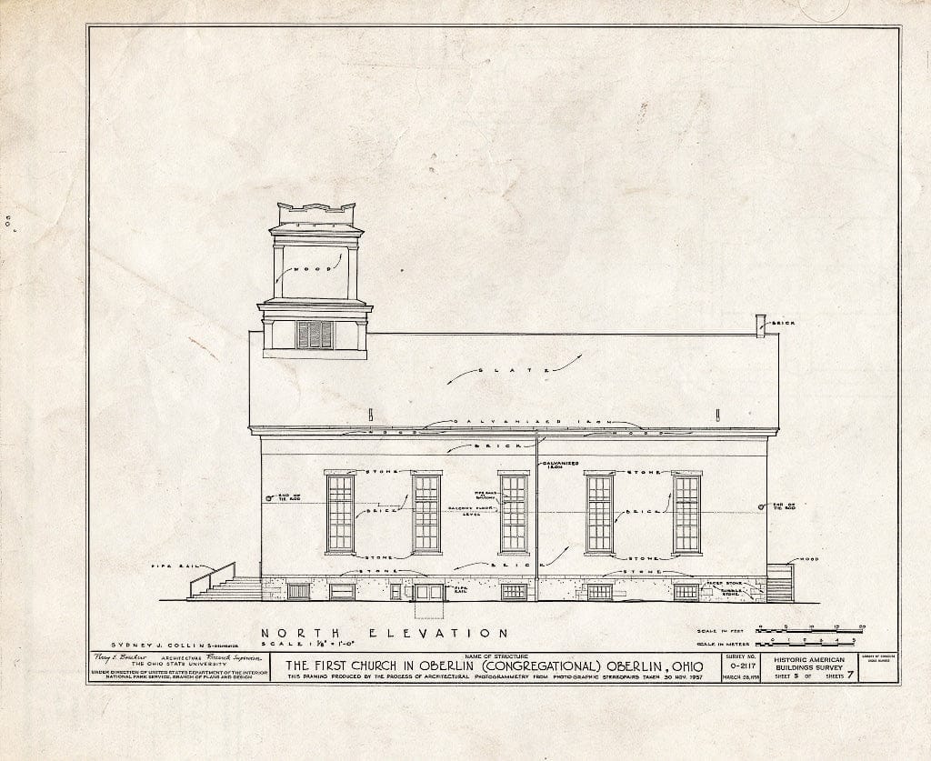 Blueprint HABS Ohio,47-OBER,1- (Sheet 5 of 7) - First Church in Oberlin (Congregational), North Main & West Lorain Streets, Oberlin, Lorain County, OH