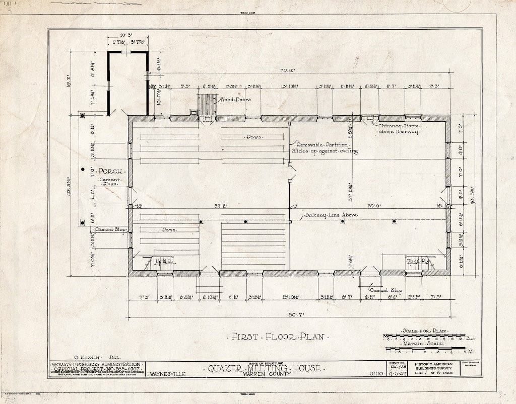 Blueprint HABS Ohio,83-WAYV,1- (Sheet 1 of 6) - Quaker Meetinghouse, Waynesville, Warren County, OH