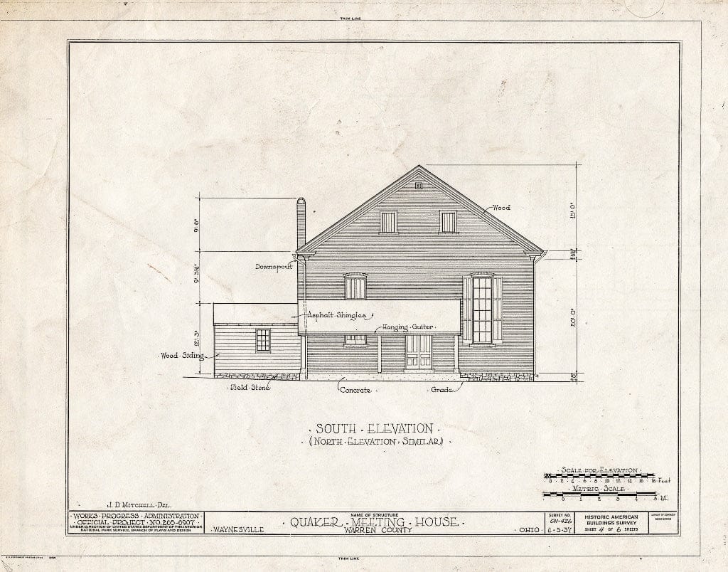 Blueprint HABS Ohio,83-WAYV,1- (Sheet 4 of 6) - Quaker Meetinghouse, Waynesville, Warren County, OH