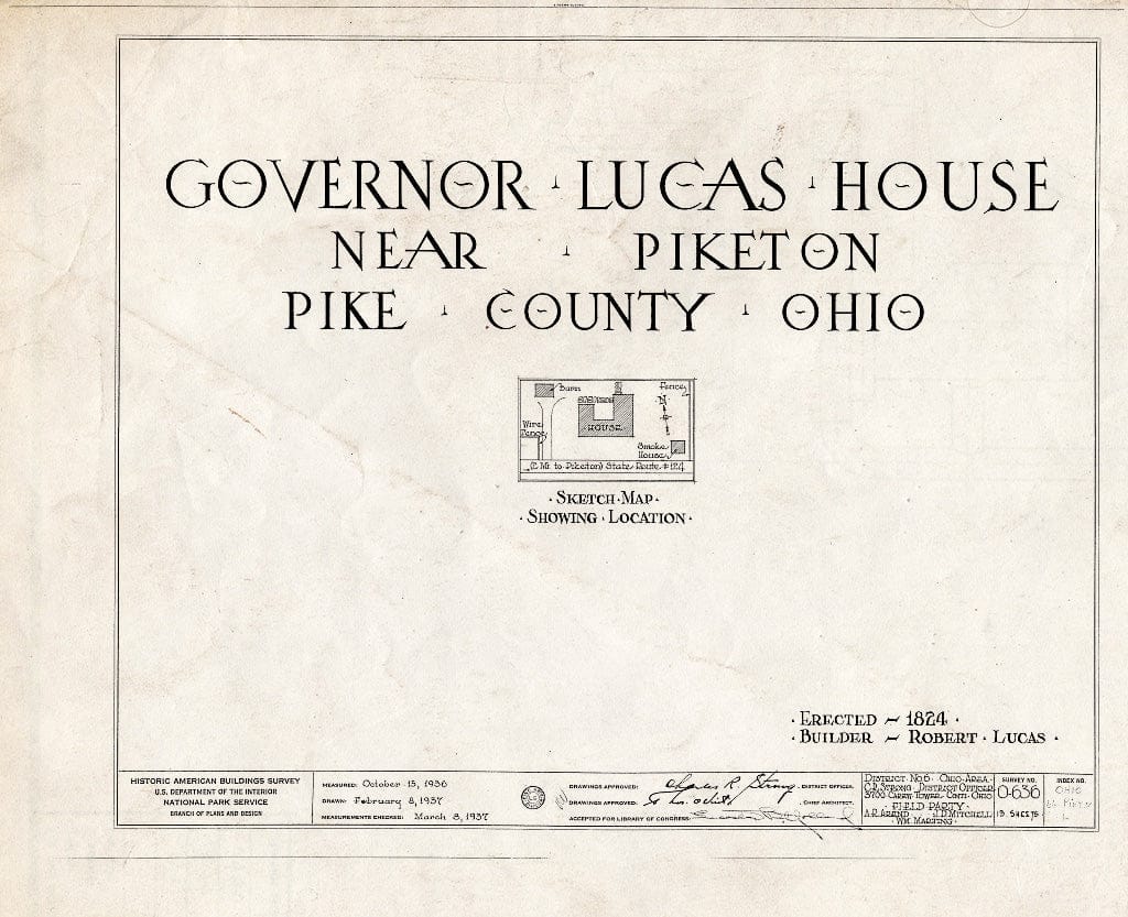 Blueprint HABS Ohio,66-PIKT.V,1- (Sheet 0 of 13) - Governor Lucas House, Piketon, Pike County, OH