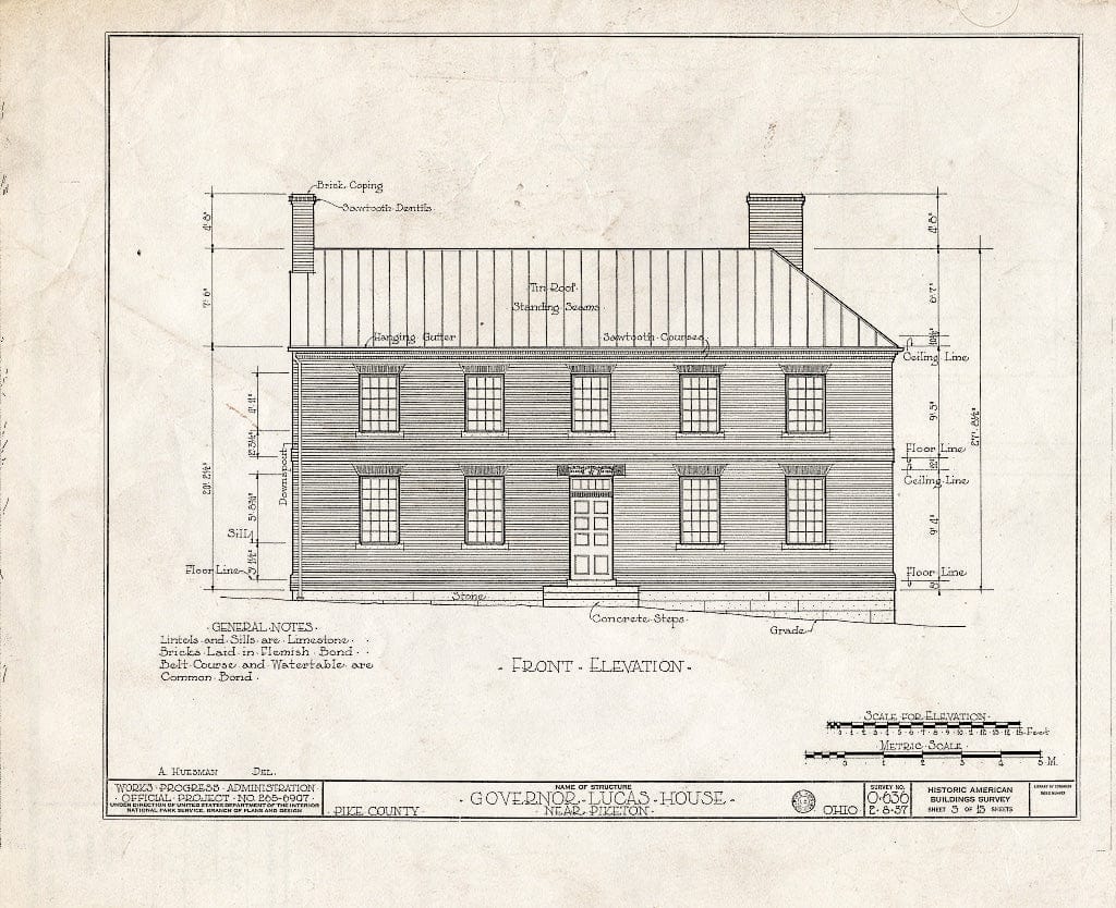 Blueprint HABS Ohio,66-PIKT.V,1- (Sheet 3 of 13) - Governor Lucas House, Piketon, Pike County, OH