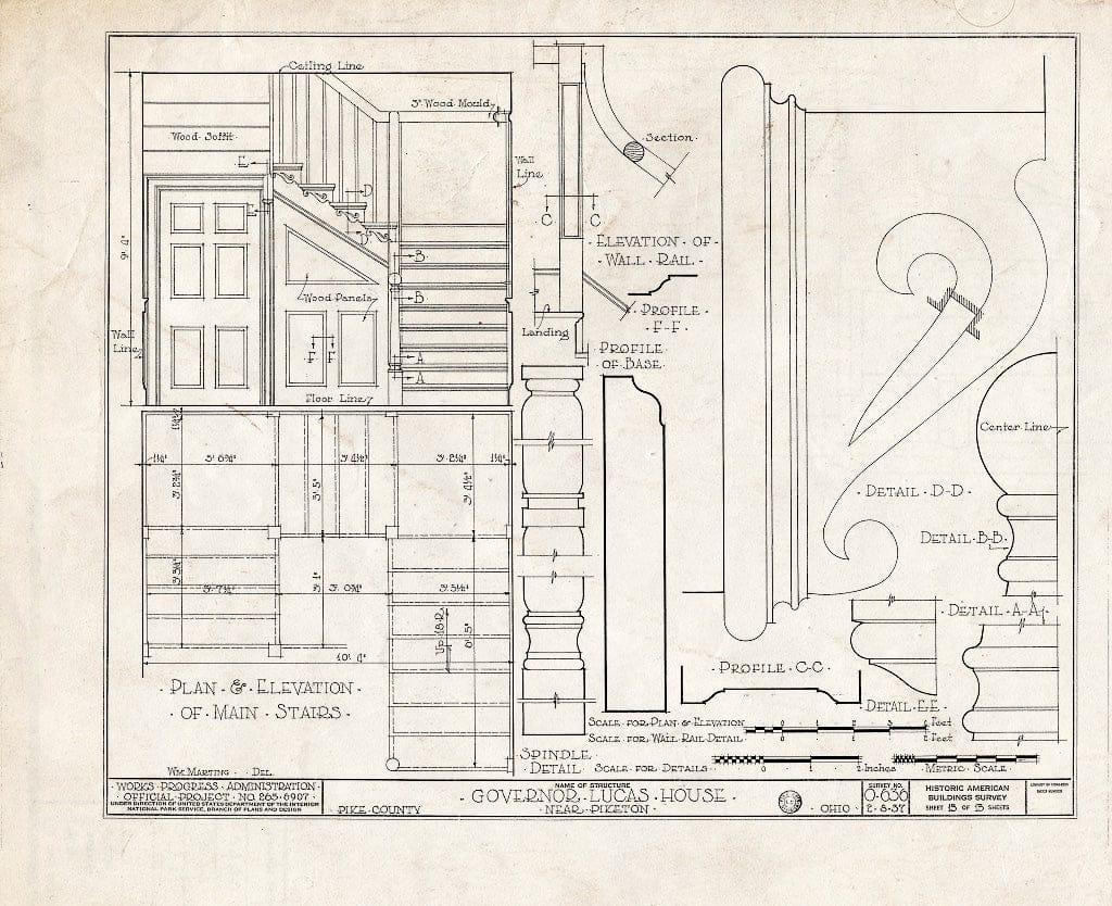 Blueprint HABS Ohio,66-PIKT.V,1- (Sheet 13 of 13) - Governor Lucas House, Piketon, Pike County, OH