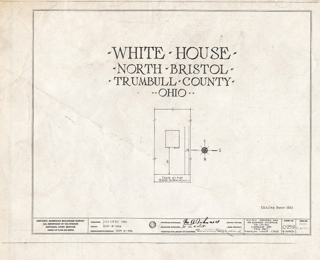 Blueprint HABS Ohio,78-BRISTN,1- (Sheet 0 of 4) - White House, State Route 45, North Bristol, Trumbull County, OH