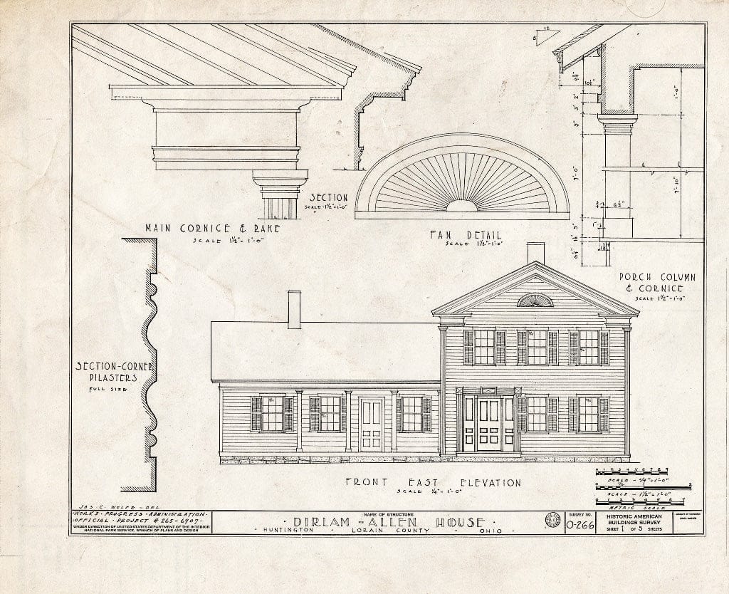 Blueprint HABS Ohio,47-Hunt.V,1- (Sheet 1 of 5) - Dirlam-Allen House, State Route 58, Huntington, Lorain County, OH