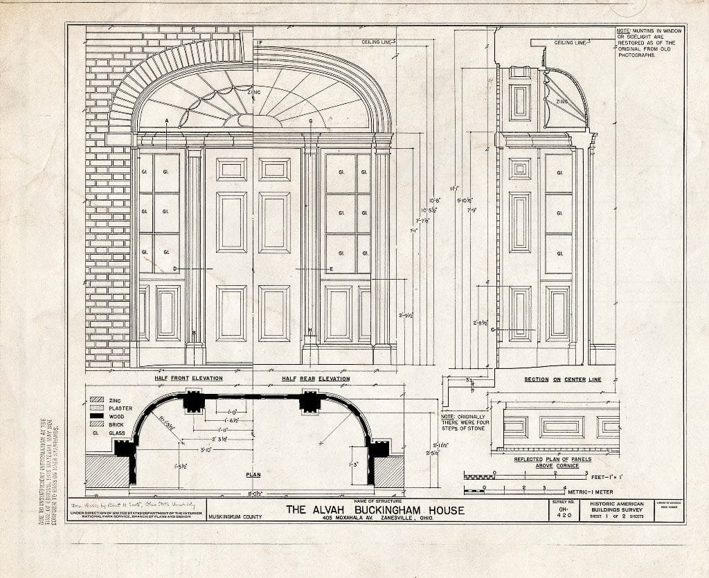 Blueprint HABS Ohio,60-ZANV,2- (Sheet 1 of 2) - Alvah Buckingham House, 405 Moxahala Avenue, Zanesville, Muskingum County, OH
