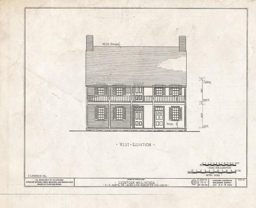 Blueprint HABS Ohio,31-HARSO.V,1- (Sheet 3 of 8) - Eighteen Mile House, East on U.S. Route 52, Harrison, Hamilton County, OH