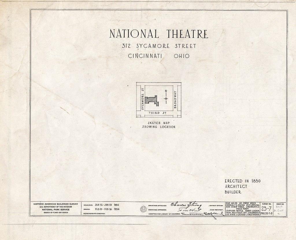 Blueprint HABS Ohio,31-CINT,4- (Sheet 0 of 5) - National Theater, 312 Sycamore Street, Cincinnati, Hamilton County, OH