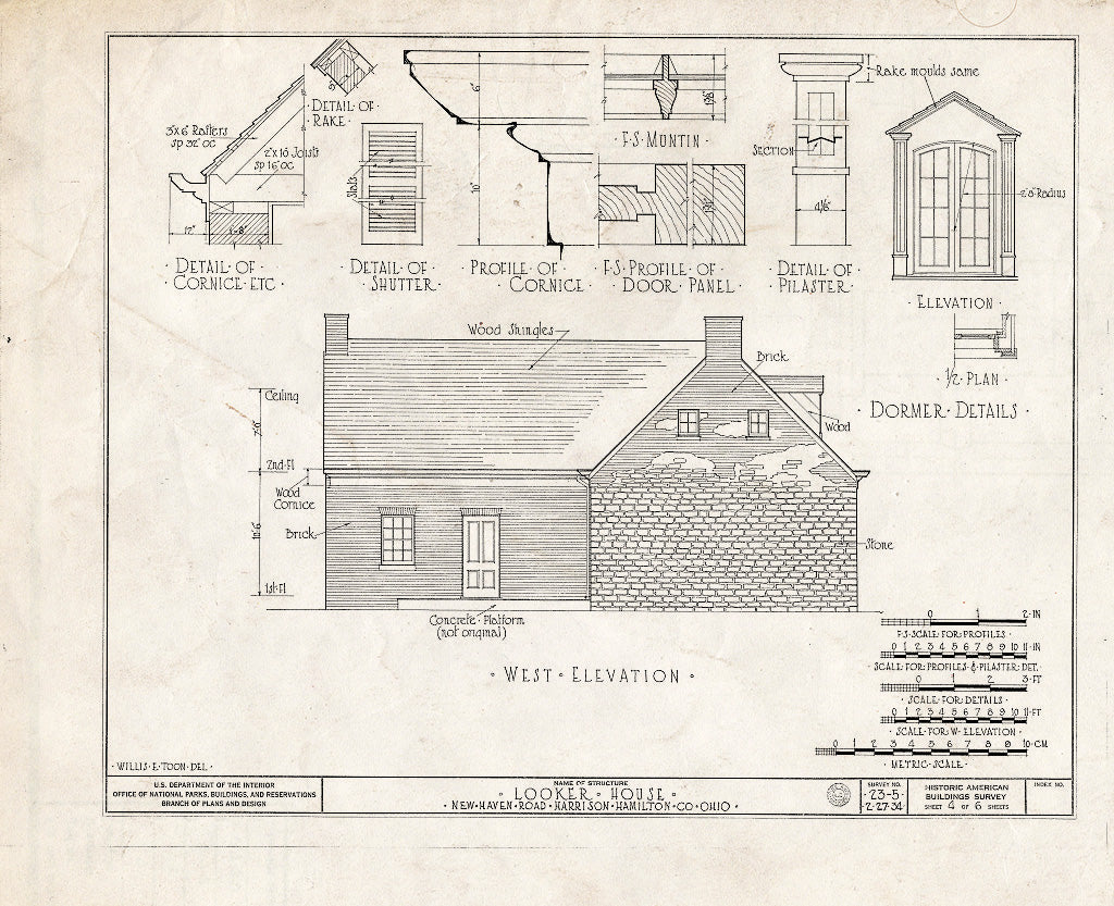 Blueprint HABS Ohio,31-HARSO.V,2- (Sheet 4 of 6) - Othniel Looker House, New Haven Road, Harrison, Hamilton County, OH