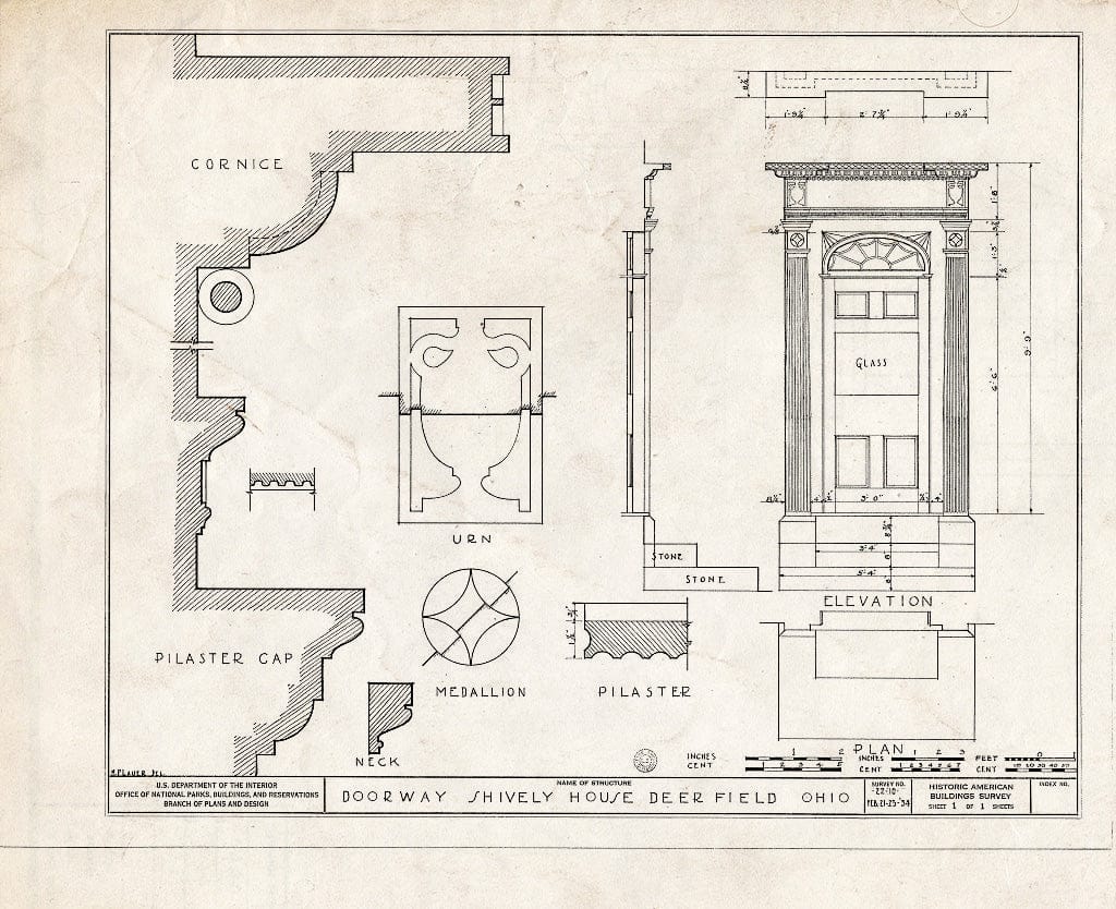 Blueprint HABS Ohio,67-Deer,1- (Sheet 1 of 1) - Lois Shively House (Entrance Doorway), Deerfield, Portage County, OH