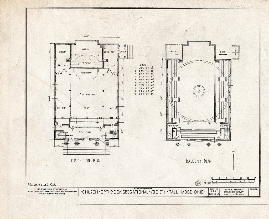 Blueprint HABS Ohio,77-TALM,1- (Sheet 1 of 4) - Congregational Church, Village Green, Tallmadge, Summit County, OH