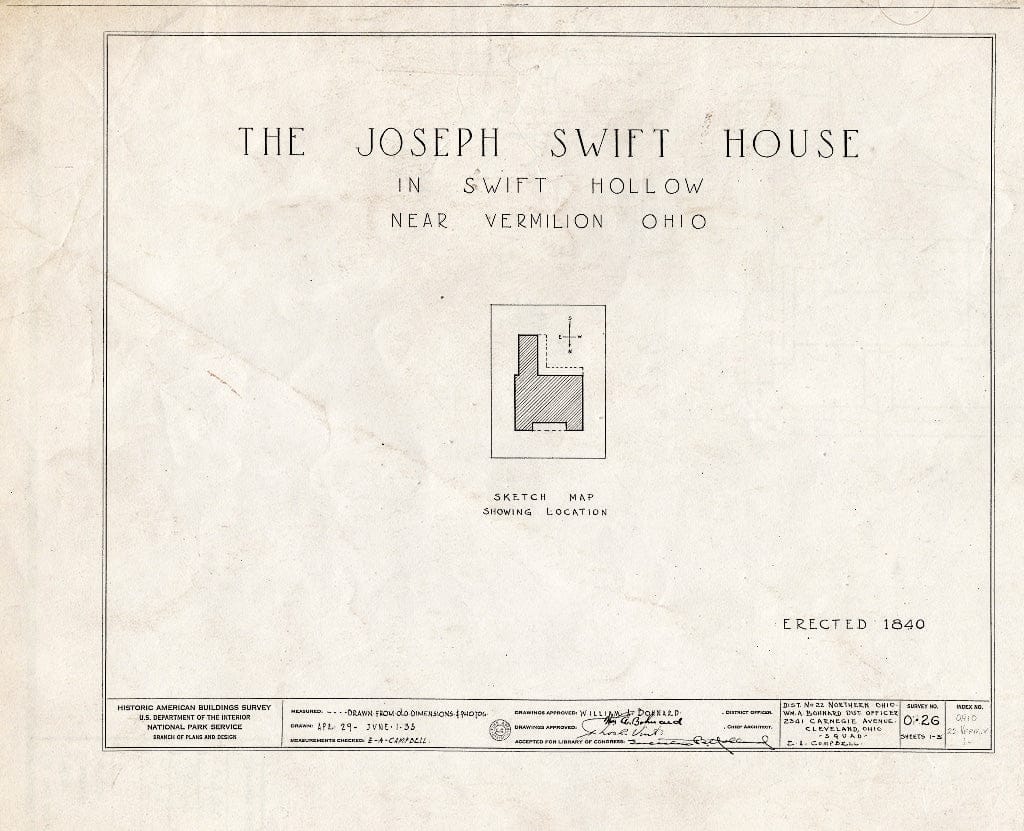 Blueprint HABS Ohio,22-VERM.V,1- (Sheet 0 of 3) - Joseph Swift House, South of Vermillion, on Vermillion River, Vermilion, Erie County, OH