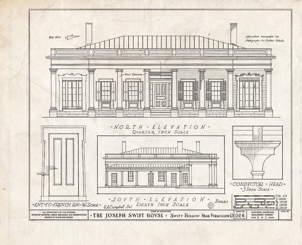 Blueprint HABS Ohio,22-VERM.V,1- (Sheet 2 of 3) - Joseph Swift House, South of Vermillion, on Vermillion River, Vermilion, Erie County, OH