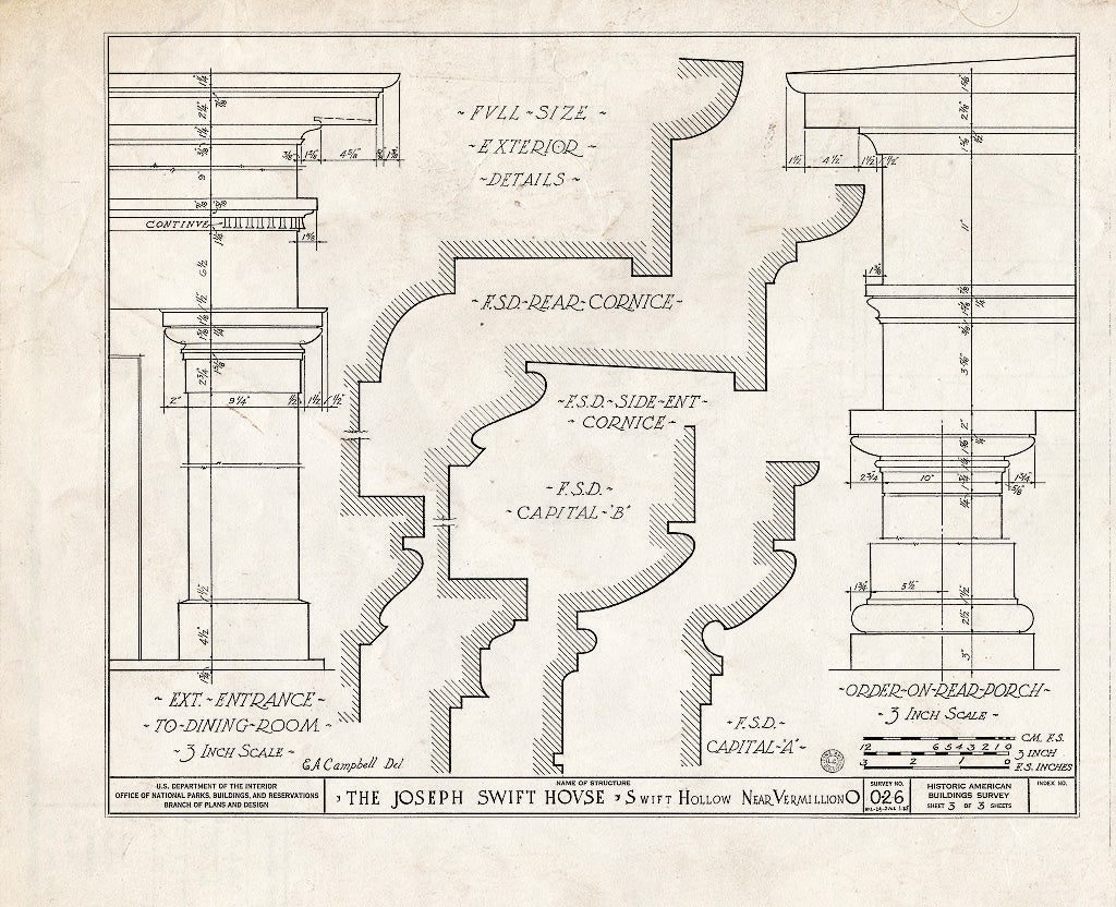 Blueprint HABS Ohio,22-VERM.V,1- (Sheet 3 of 3) - Joseph Swift House, South of Vermillion, on Vermillion River, Vermilion, Erie County, OH