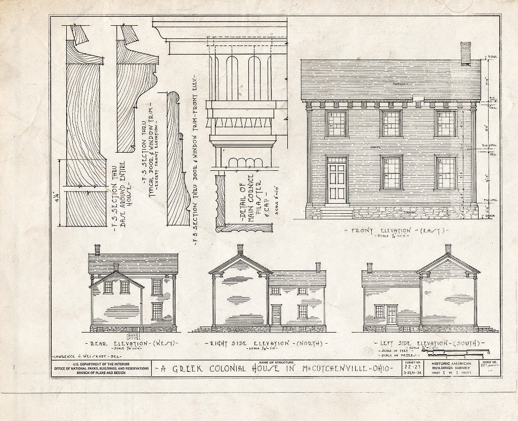 Blueprint HABS Ohio,88-MACUV,1- (Sheet 1 of 1) - Greek Revival House, McCutchenville, Wyandot County, OH