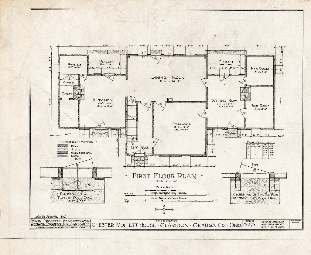Blueprint HABS Ohio,28-CLAR.V,2- (Sheet 1 of 9) - Chester Moffett House, Claridon, Geauga County, OH