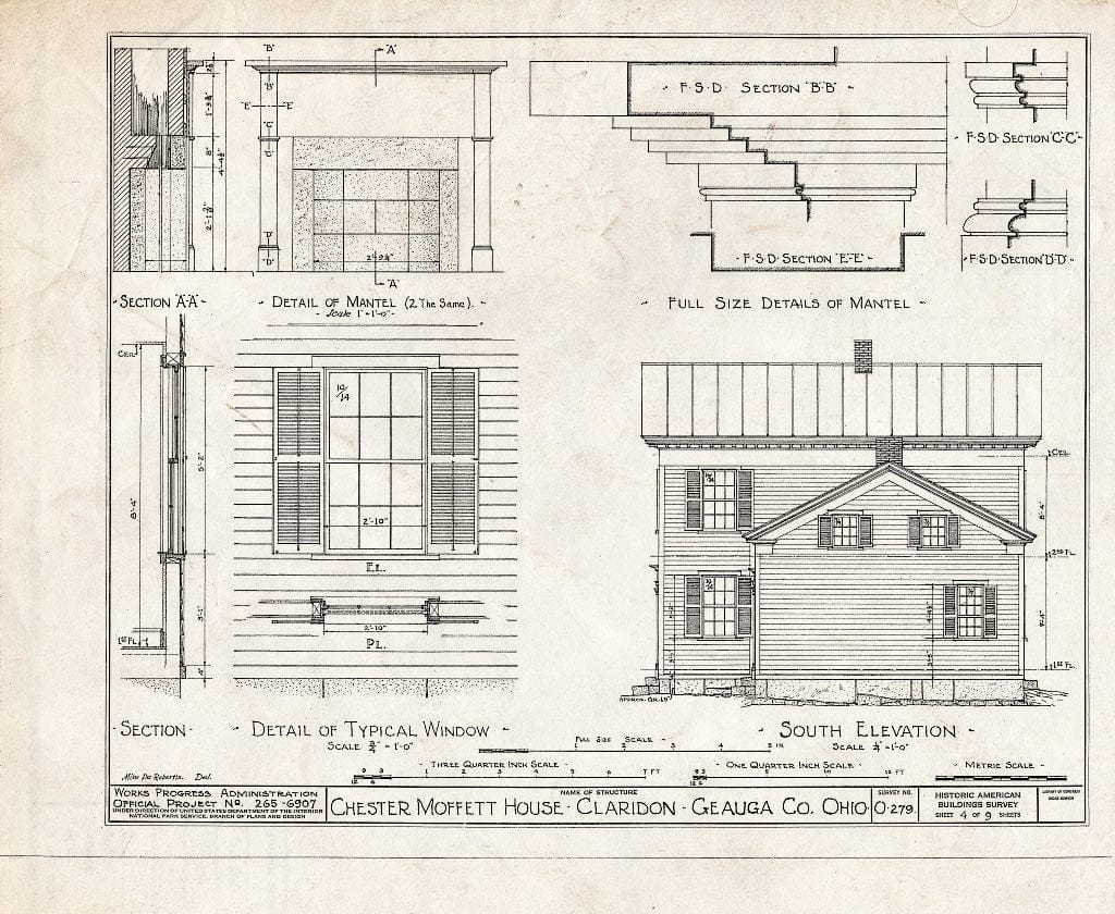 Blueprint HABS Ohio,28-CLAR.V,2- (Sheet 4 of 9) - Chester Moffett House, Claridon, Geauga County, OH