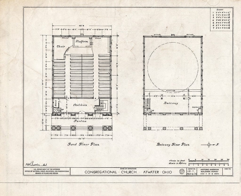Blueprint HABS Ohio,67-ATWA,1- (Sheet 1 of 5) - Congregational Church, Atwater, Portage County, OH