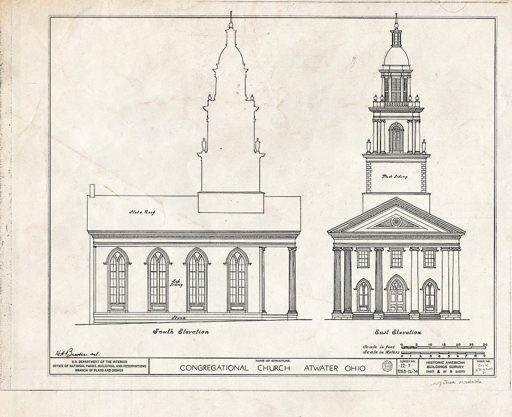 Blueprint HABS Ohio,67-ATWA,1- (Sheet 2 of 5) - Congregational Church, Atwater, Portage County, OH