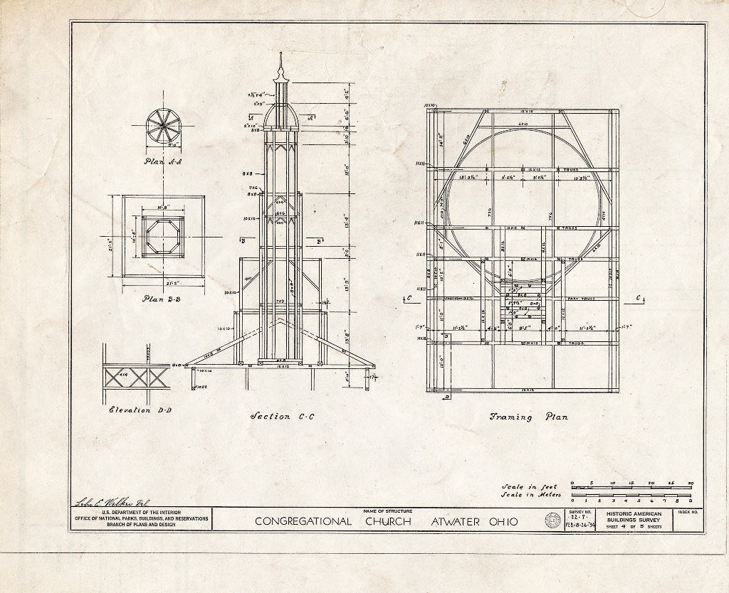 Blueprint HABS Ohio,67-ATWA,1- (Sheet 4 of 5) - Congregational Church, Atwater, Portage County, OH