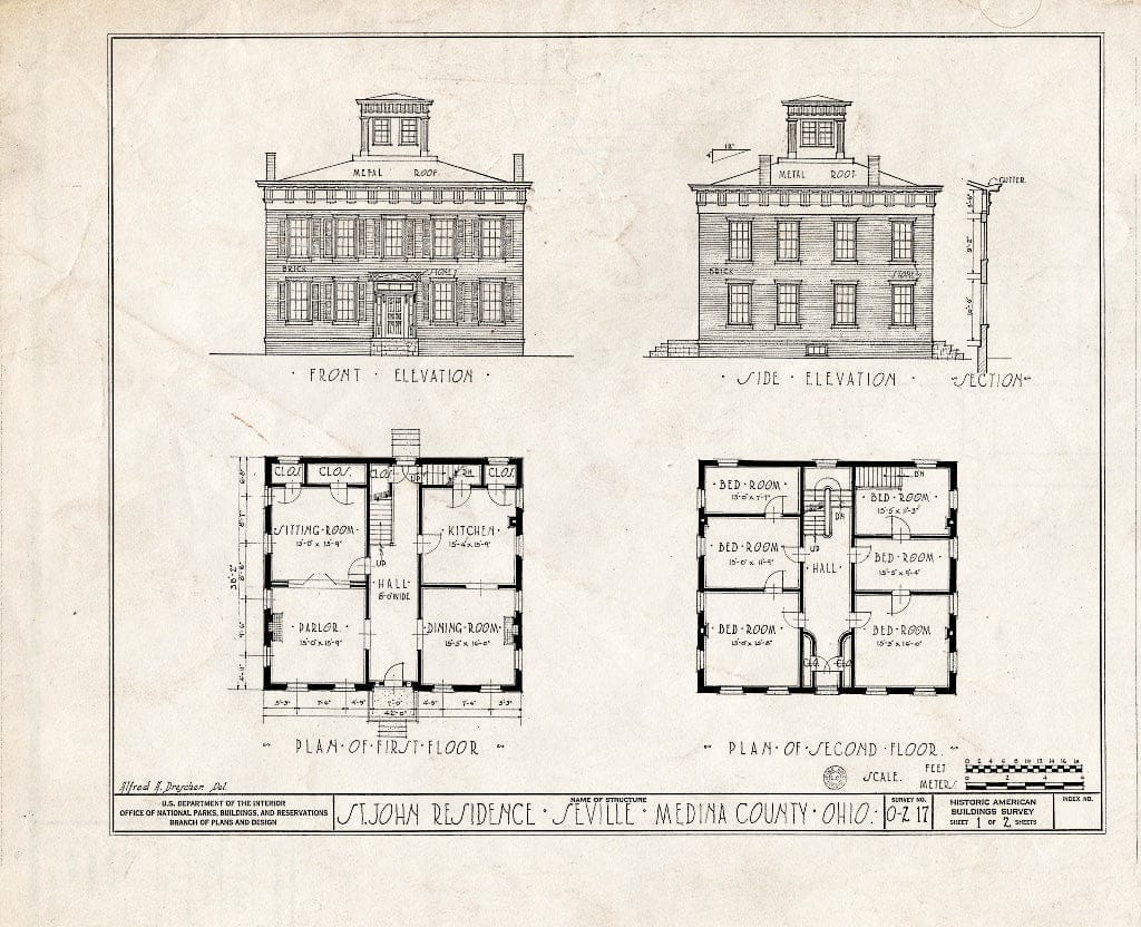 Blueprint HABS Ohio,52-SEVI,2- (Sheet 1 of 2) - St. John House, Seville, Medina County, OH