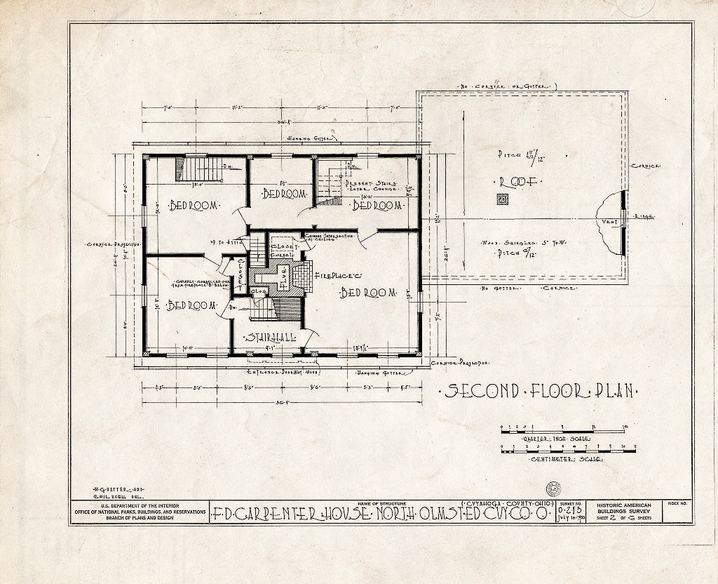 Blueprint HABS Ohio,18-OLMN,1- (Sheet 2 of 6) - F. D. Carpenter House, Lorain Road, North Olmsted, Cuyahoga County, OH