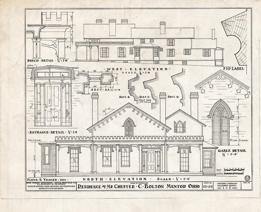 Blueprint HABS Ohio,43-Ment,1- (Sheet 1 of 2) - Thomas Bolton House, Euclid Road & East Seventy-First Street, Mentor, Lake County, OH
