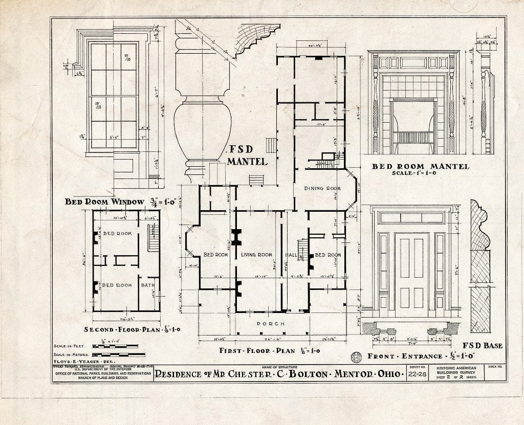 Blueprint HABS Ohio,43-Ment,1- (Sheet 2 of 2) - Thomas Bolton House, Euclid Road & East Seventy-First Street, Mentor, Lake County, OH