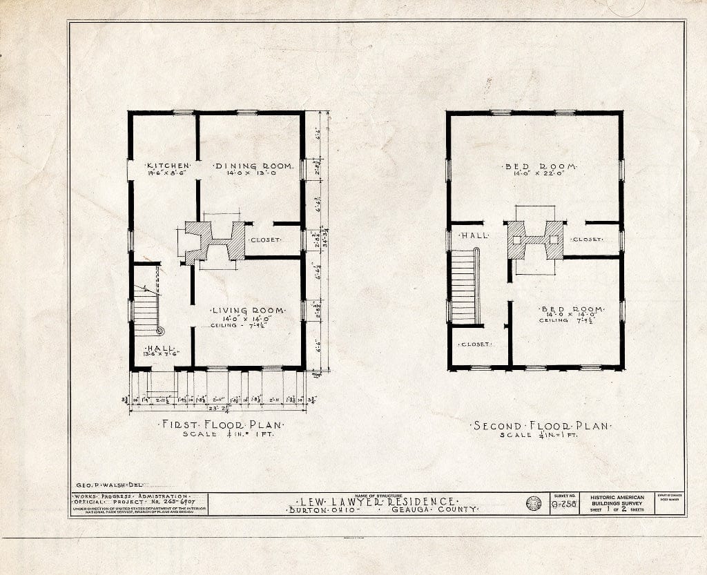 Blueprint HABS Ohio,28-Burt,1- (Sheet 1 of 2) - Lew Lawyer Residence, Burton, Geauga County, OH