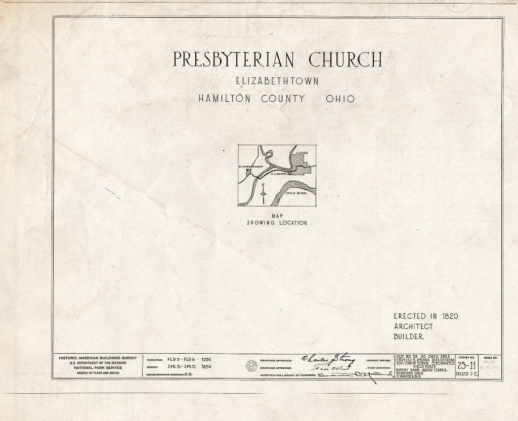 Blueprint HABS Ohio,31-ELITO,1- (Sheet 0 of 2) - Presbyterian Church, Elizabethtown, Hamilton County, OH