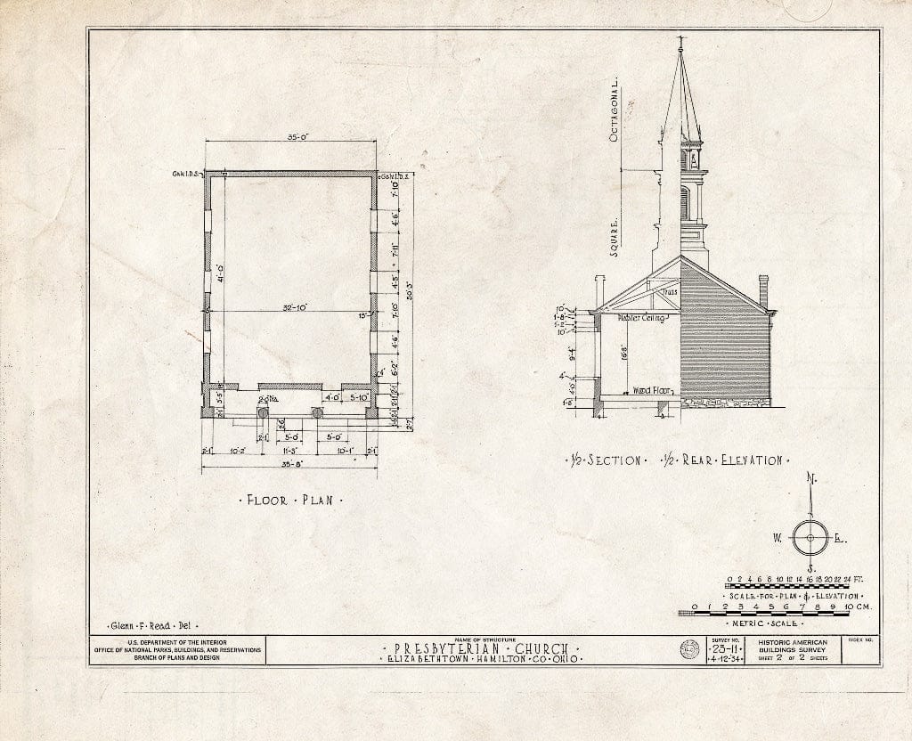 Blueprint HABS Ohio,31-ELITO,1- (Sheet 2 of 2) - Presbyterian Church, Elizabethtown, Hamilton County, OH