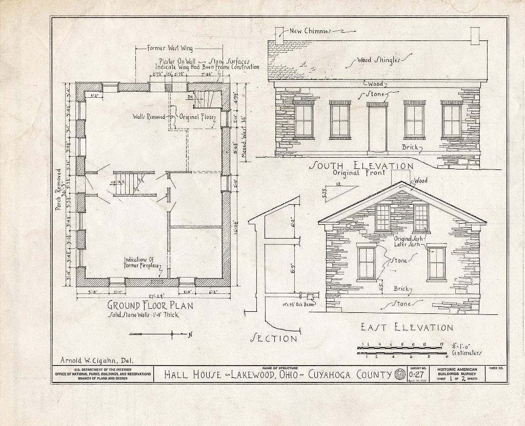 Blueprint HABS Ohio,18-LAKWO,1- (Sheet 1 of 2) - John Honam House, 1396 St. Charles Avenue (Moved to Lakewood Park), Lakewood, Cuyahoga County, OH