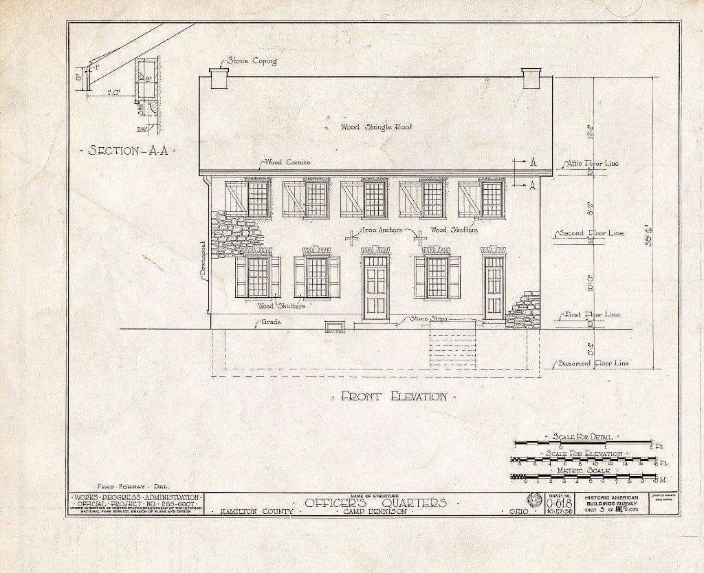Blueprint HABS Ohio,31-CAMD,1- (Sheet 5 of 15) - Camp Dennison, Officers' Quarters & Guard House, 7567 Glendale-Milford Road, Camp Dennison, Hamilton County, OH