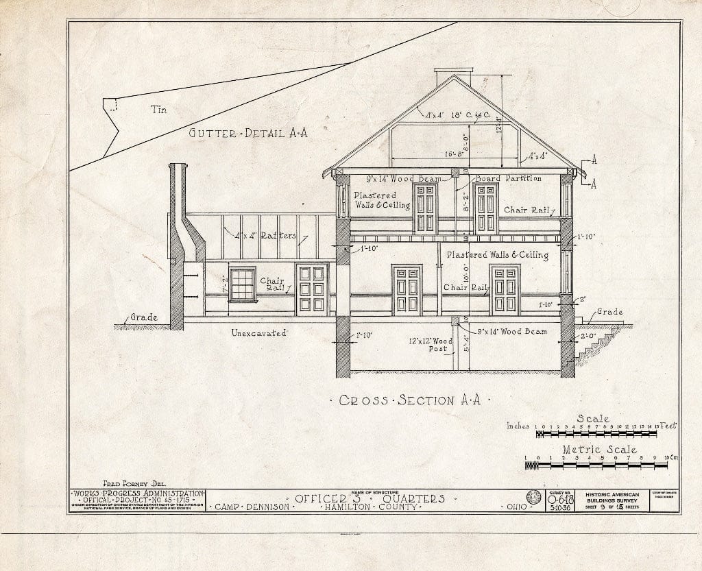 Blueprint HABS Ohio,31-CAMD,1- (Sheet 9 of 15) - Camp Dennison, Officers' Quarters & Guard House, 7567 Glendale-Milford Road, Camp Dennison, Hamilton County, OH