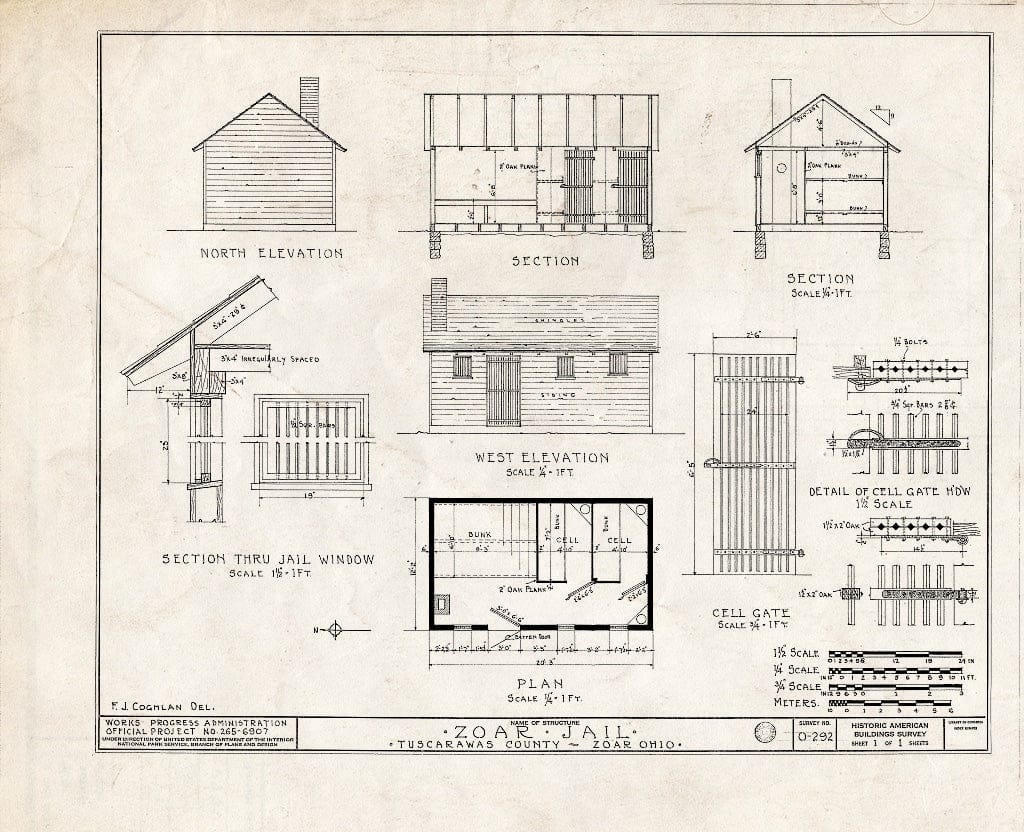 Blueprint HABS Ohio,79-ZOAR,14- (Sheet 1 of 1) - Zoar Jail, Foltz Street, Zoar, Tuscarawas County, OH