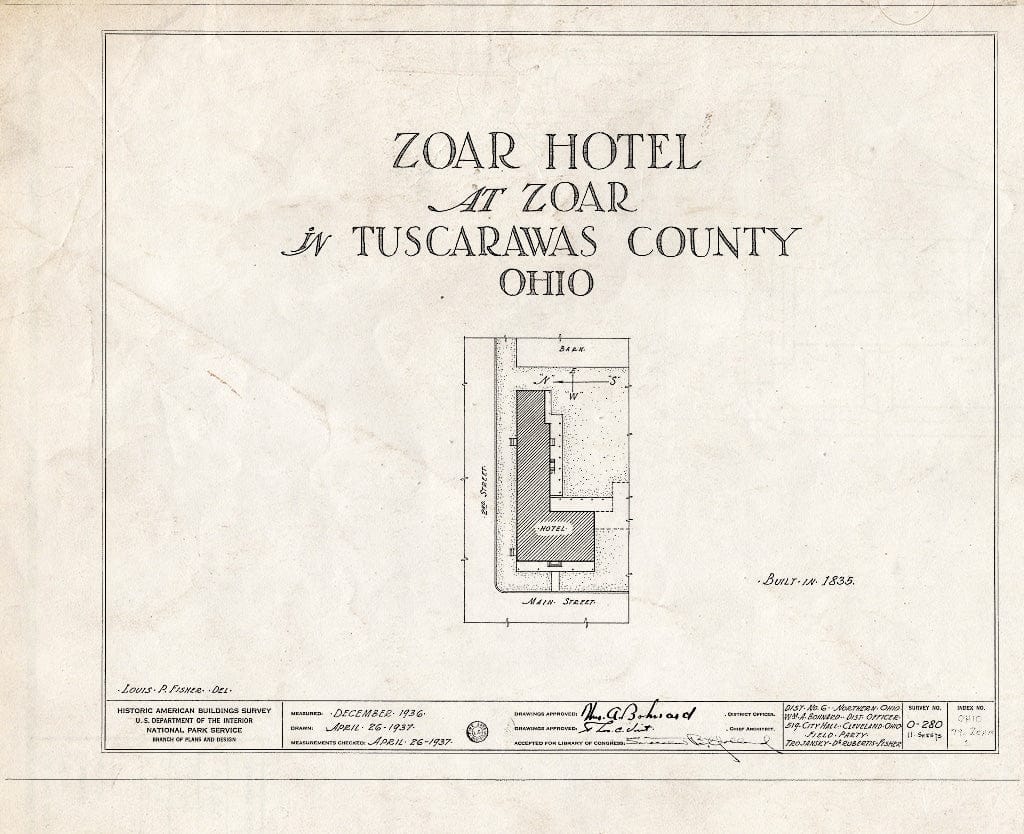 Blueprint HABS Ohio,79-ZOAR,2- (Sheet 0 of 11) - Zoar Hotel, Second & Main Streets, Zoar, Tuscarawas County, OH