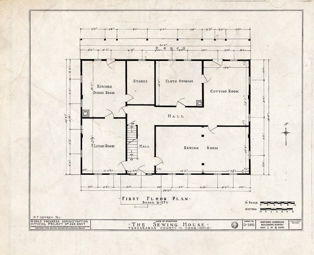 Blueprint HABS Ohio,79-ZOAR,7- (Sheet 1 of 6) - Sewing House, Second & Park Streets, Zoar, Tuscarawas County, OH
