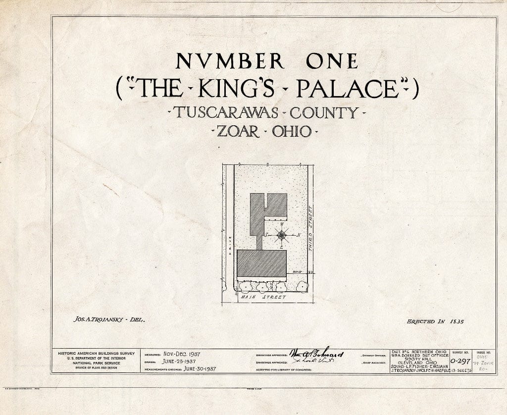 Blueprint HABS Ohio,79-ZOAR,20- (Sheet 0 of 13) - Number One (King's Palace), Main & Third Streets, Zoar, Tuscarawas County, OH